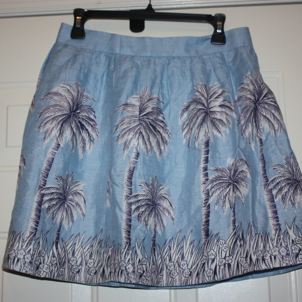 J. Crew size 6 blue palm tree printed linen skirt